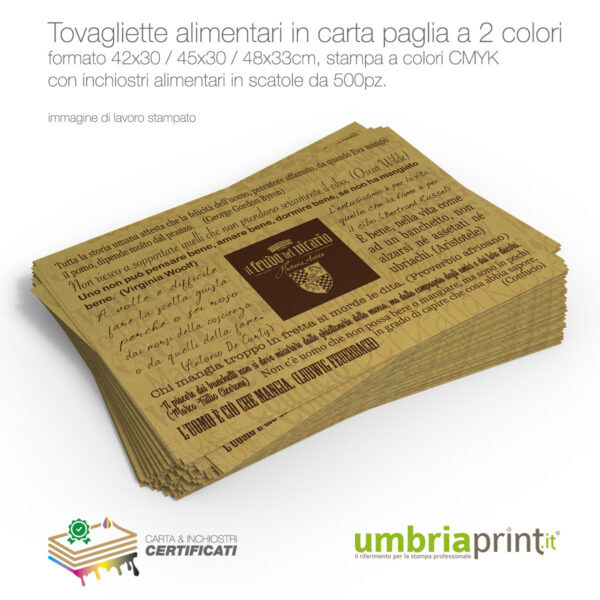 Tovaglietta in carta paglia personalizzata con inchiostri atossici certificati - UmbriaPrint: cliente "il Feudo del Vicario"