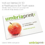Invito stampato a colori con UV a rilievo 3D e plastificazione soft touch - UmbriaPrint.it